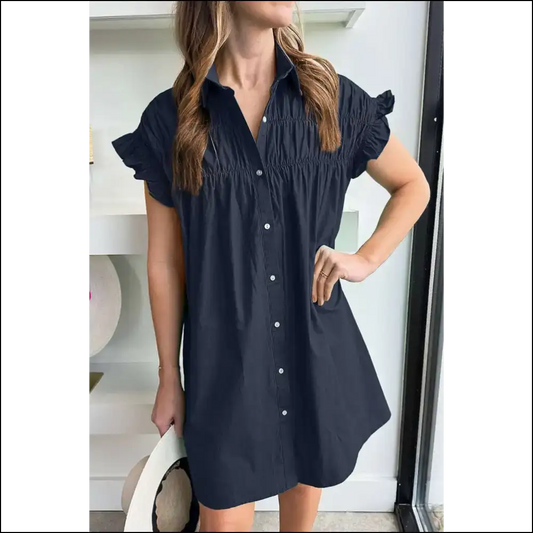 Navy Blue Pleated Ruffle: Dress so Cute It’s Criminal (needful Things) 😈 - s - Short Dresses on Sale Worldwide Shipping