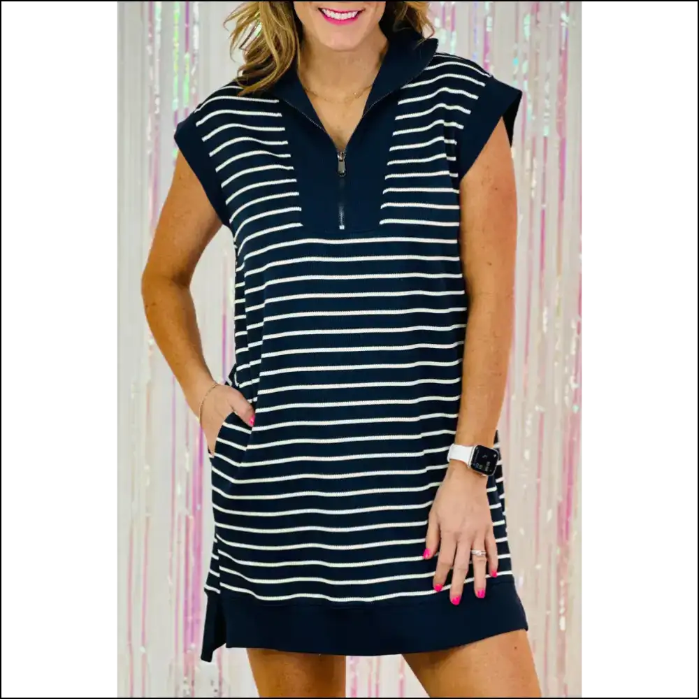 Navy Blue Striped Dress: Dangerously Cute! 💙 Needful Things - s - Short Dresses on Sale Worldwide Shipping