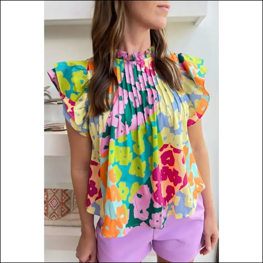 Needful Things Abstract Print Ruffle Sleeve Blouse Chaos Coordinator - Multicolour / s - Blouses on Sale Worldwide Shipping
