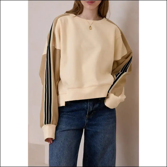 Needful Things: Beige Colorblock Drop Sleeve Sweatshirt - so Comfy 💀 - s - Sweatshirts & Hoodies on Sale Worldwide Shipping