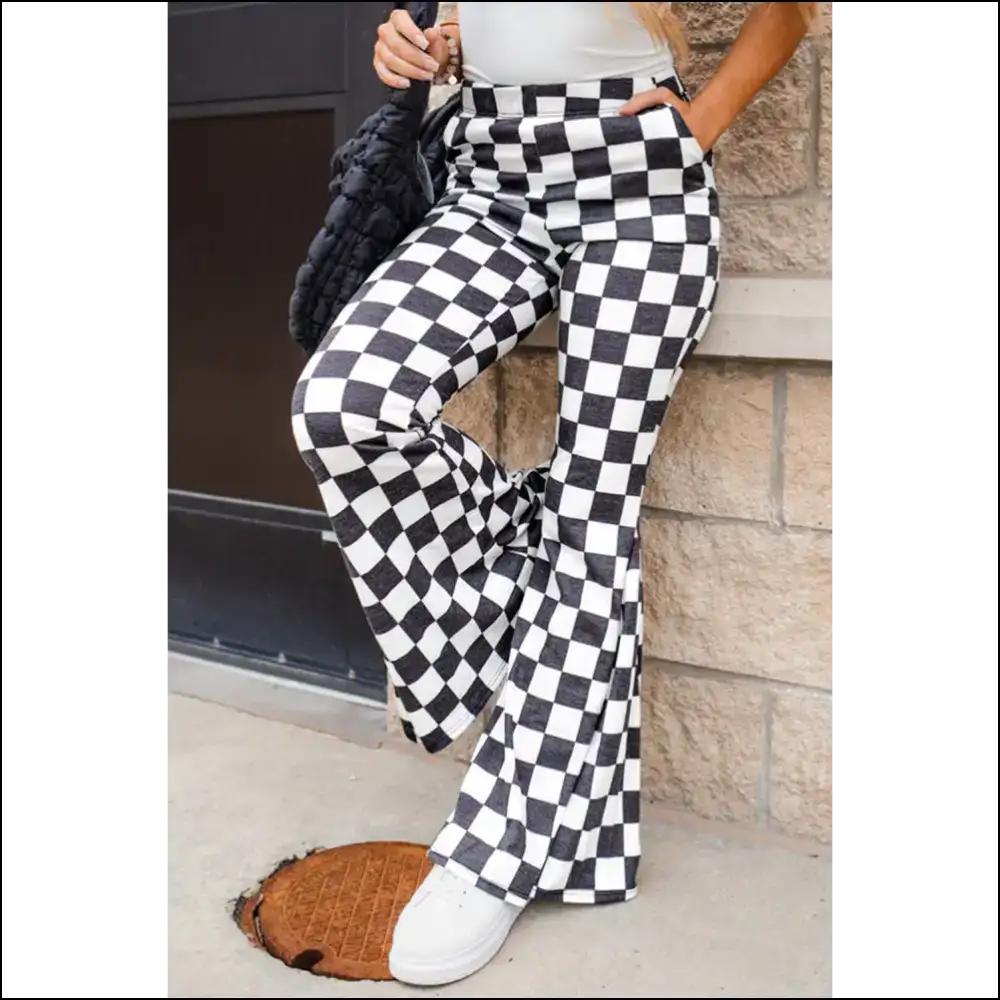 Needful Things: Black Checkered Flared Pants - Fabulous! 🖤 Strut your Stuff! - s - on Sale Worldwide Shipping