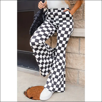 Needful Things: Black Checkered Flared Pants - Fabulous! 🖤 Strut your Stuff! - s - on Sale Worldwide Shipping