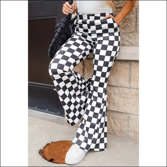 Needful Things: Black Checkered Flared Pants - Fabulous! 🖤 Strut your Stuff! - s - on Sale Worldwide Shipping