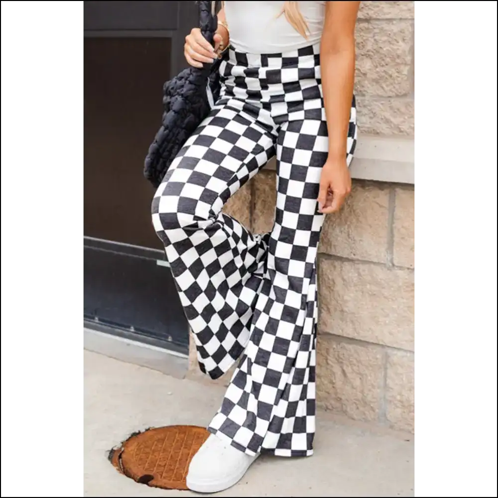 Needful Things: Black Checkered Flared Pants - Fabulous! 🖤 Strut your Stuff! - on Sale Worldwide Shipping