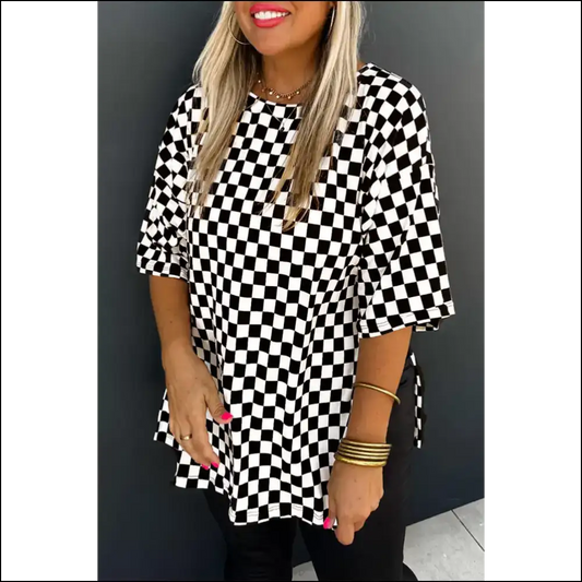 Needful Things: Black Checkered Size T-shirt! your Closet’s New Bff 🖤 - 1x - Plus Tops on Sale Worldwide Shipping