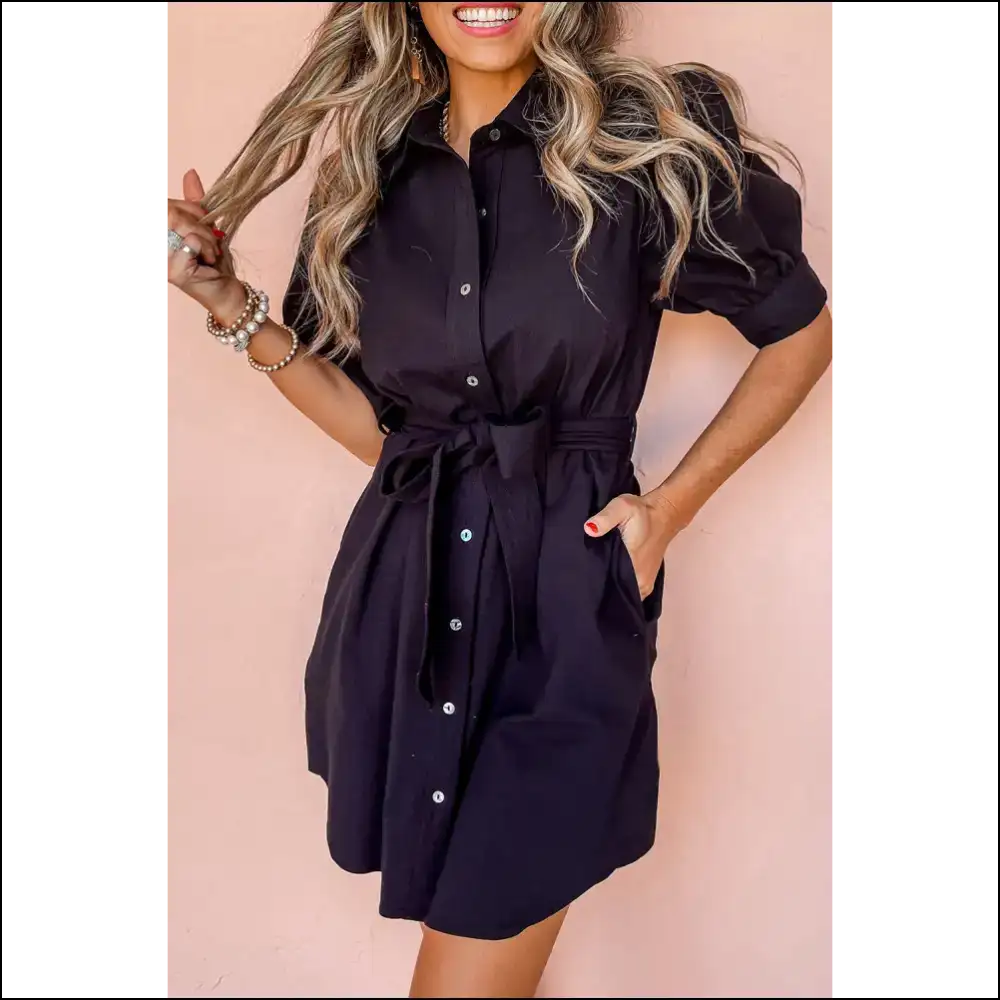 Needful Things: Black Mini Dress - Prepare for Maximum Puffage! 🖤 Tie Waist Puff - s - Short Dresses on Sale Worldwide Shipping