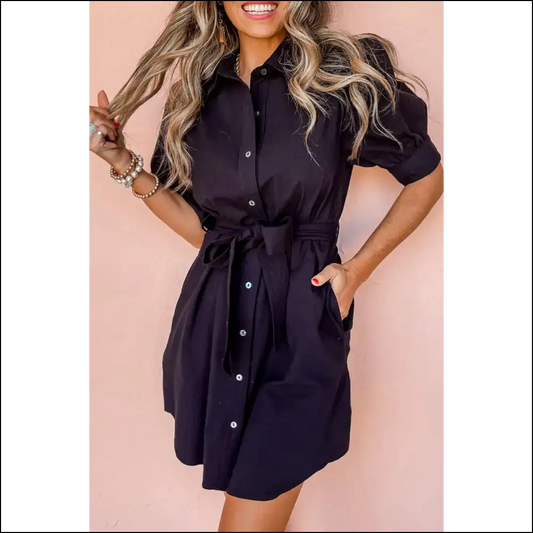 Needful Things: Black Mini Dress - Prepare for Maximum Puffage! 🖤 Tie Waist Puff - s - Short Dresses on Sale Worldwide Shipping