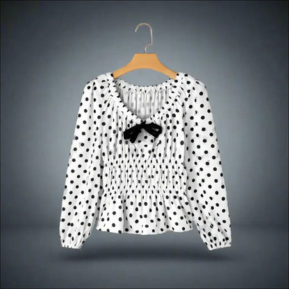 Needful Things: Black Polka Dot Domination! Bow Down Square Neck! 🖤 - s - Blouses on Sale Worldwide Shipping