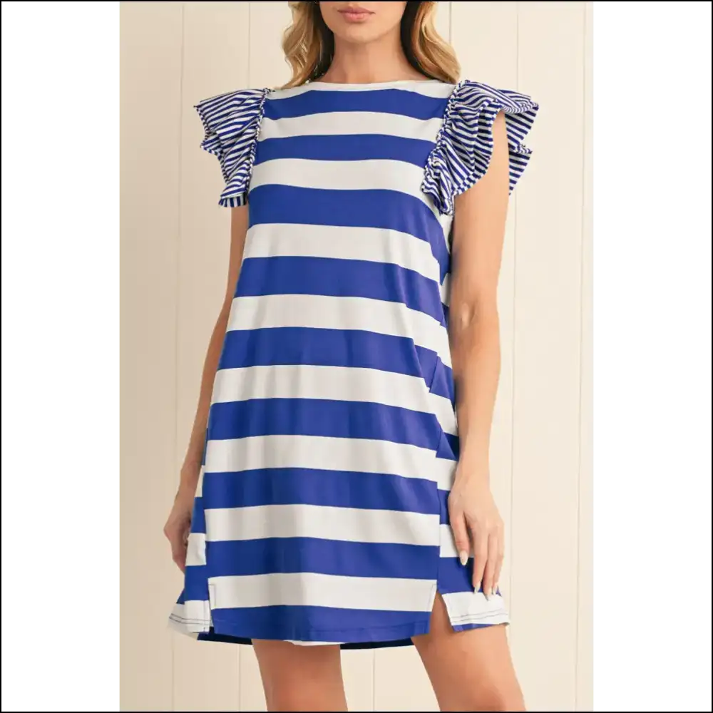 Needful Things: Black Stripe Ruffled Sleeve Dress - your New Bff 😂 - Sky Blue / s - Short Dresses on Sale Worldwide Shipping