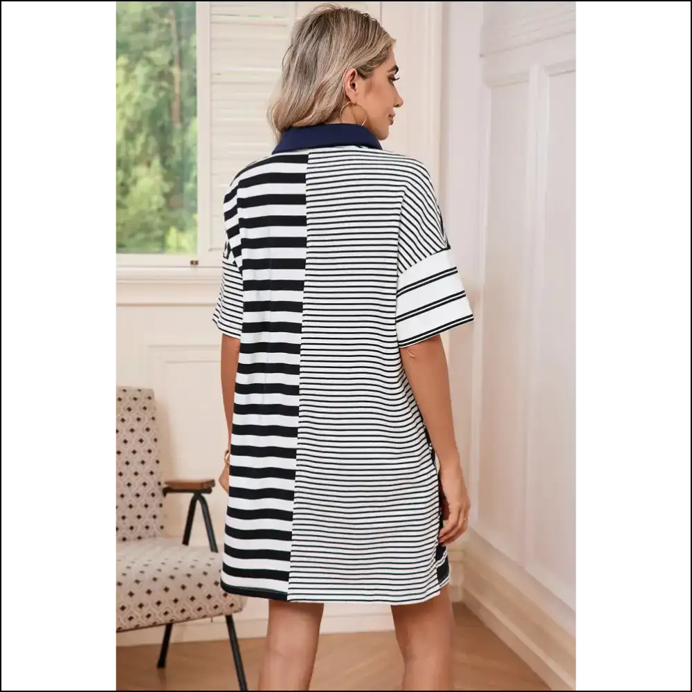 Needful Things: Black Striped Patchwork Dress - Warning: May Cause Stares 🖤 - Short Dresses on Sale Worldwide Shipping