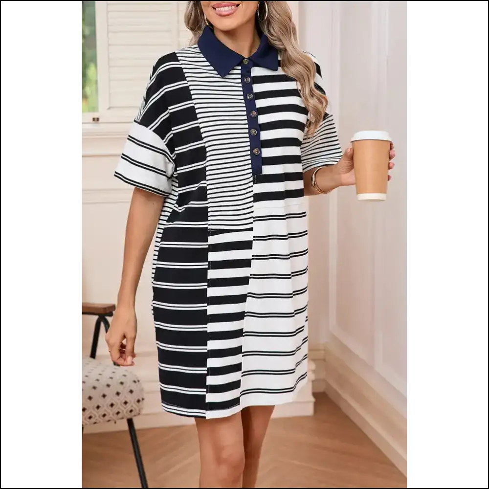 Needful Things: Black Striped Patchwork Dress - Warning: May Cause Stares 🖤 - Short Dresses on Sale Worldwide Shipping