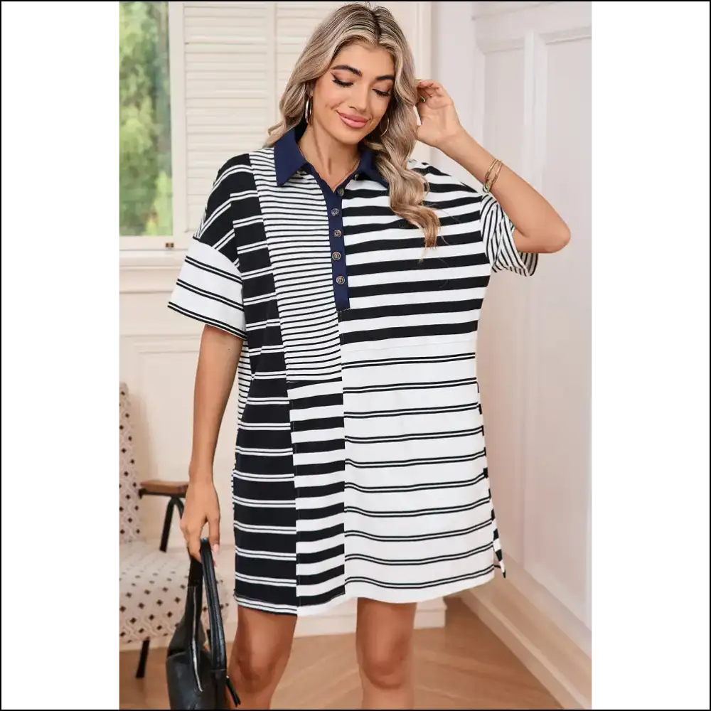 Needful Things: Black Striped Patchwork Dress - Warning: May Cause Stares 🖤 - Short Dresses on Sale Worldwide Shipping