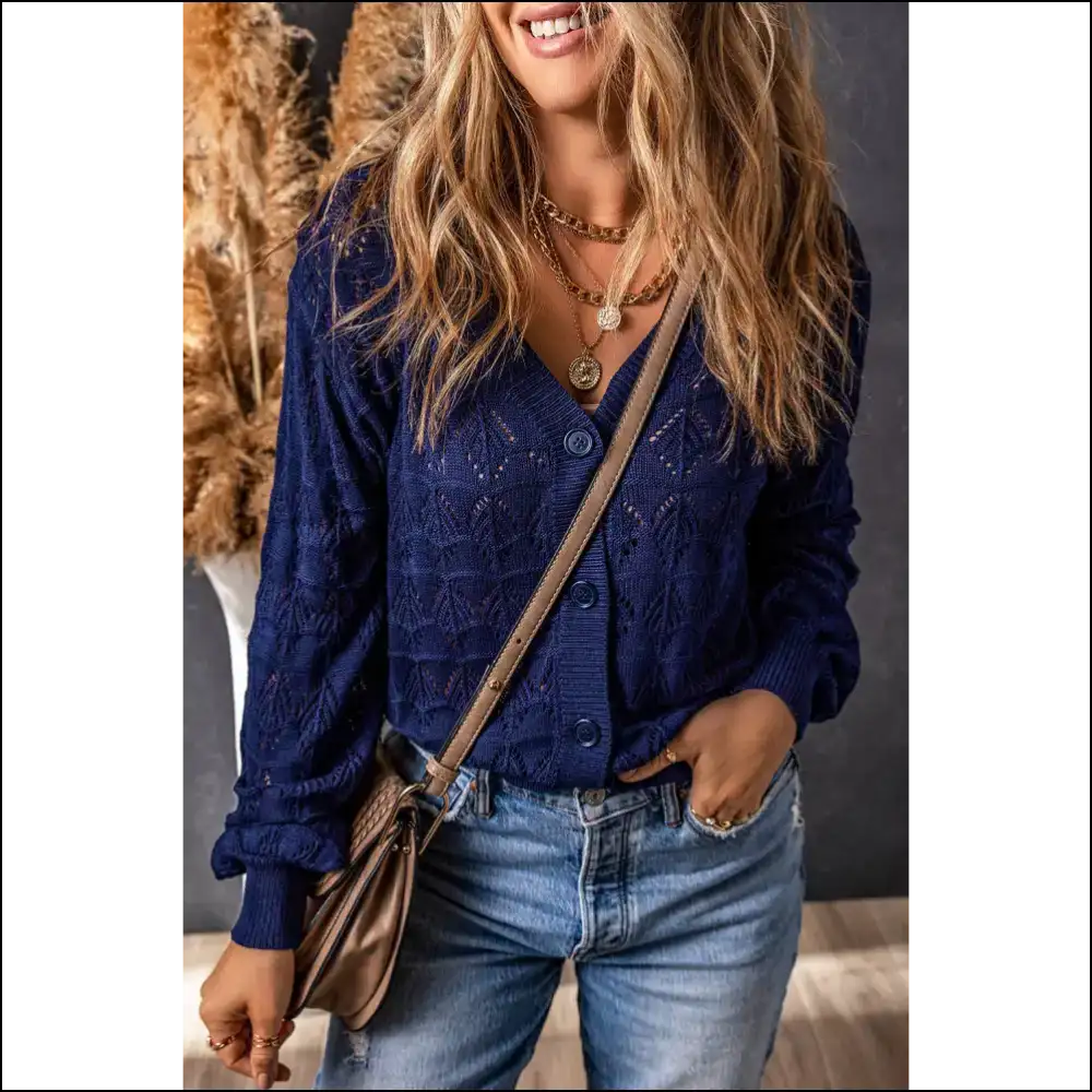 Needful Things: Blue Lightweight Buttoned Crochet Cardigan of Doom! 😈 - s - Cardigans on Sale Worldwide Shipping
