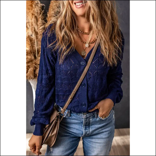 Needful Things: Blue Lightweight Buttoned Crochet Cardigan of Doom! 😈 - s - Cardigans on Sale Worldwide Shipping