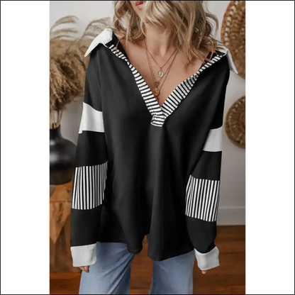 Needful Things: Blue Striped Patchwork Sweatshirt - Wardrobe Savior 🦸‍♀️ - Sweatshirts & Hoodies on Sale Worldwide Shipping