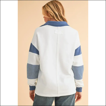 Needful Things: Blue Striped Patchwork Sweatshirt - Wardrobe Savior 🦸‍♀️ - Sweatshirts & Hoodies on Sale Worldwide Shipping