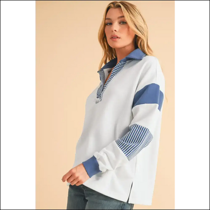 Needful Things: Blue Striped Patchwork Sweatshirt - Wardrobe Savior 🦸‍♀️ - Black / s - Sweatshirts & Hoodies on Sale Worldwide Shipping