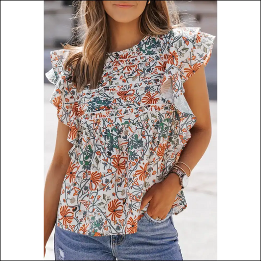 Needful Things: Boho Floral Ruffled Sleeve Blouse – Ditch the Beige 🌼 - Blouses on Sale Worldwide Shipping