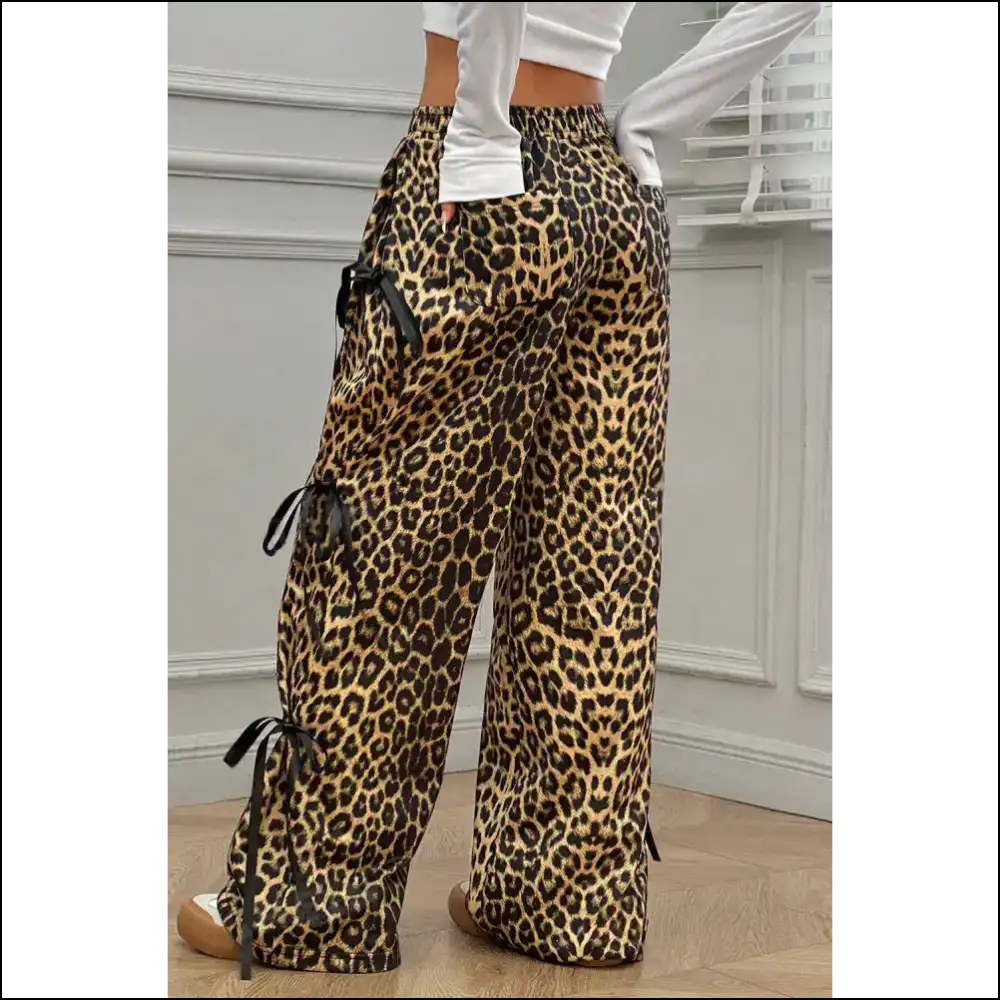 Needful Things: Brown Leopard Print Bow Pants - so Purrfectly Extra! 🐆 Down! - on Sale Worldwide Shipping