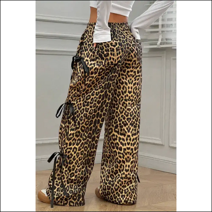 Needful Things: Brown Leopard Print Bow Pants - so Purrfectly Extra! 🐆 Down! - on Sale Worldwide Shipping