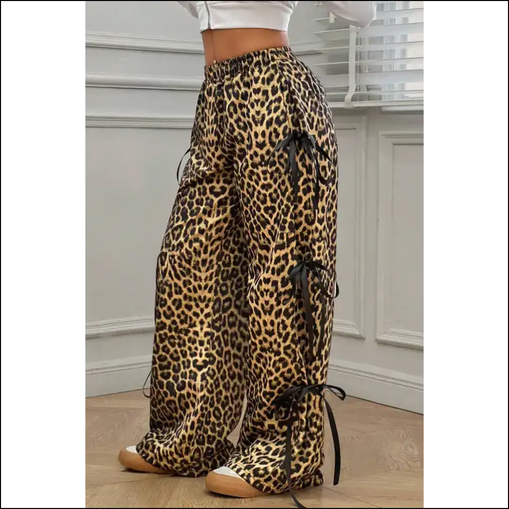 Needful Things: Brown Leopard Print Bow Pants - so Purrfectly Extra! 🐆 Down! - on Sale Worldwide Shipping
