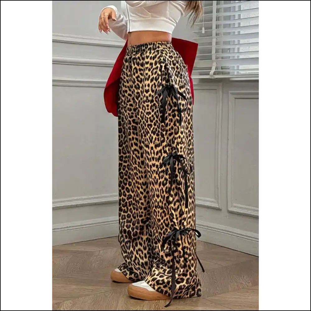Needful Things: Brown Leopard Print Bow Pants - so Purrfectly Extra! 🐆 Down! - on Sale Worldwide Shipping