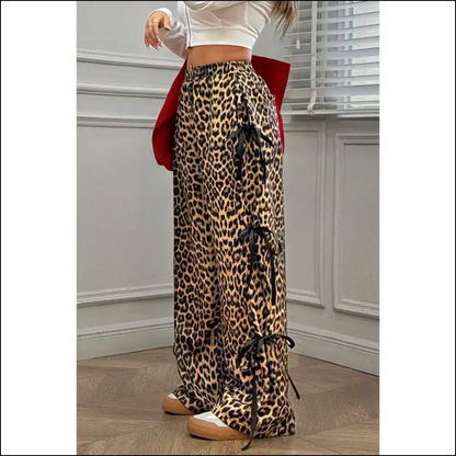 Needful Things: Brown Leopard Print Bow Pants - so Purrfectly Extra! 🐆 Down! - on Sale Worldwide Shipping