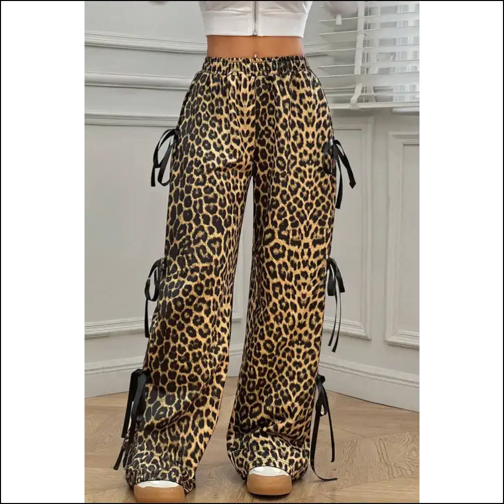 Needful Things: Brown Leopard Print Bow Pants - so Purrfectly Extra! 🐆 Down! - s - on Sale Worldwide Shipping