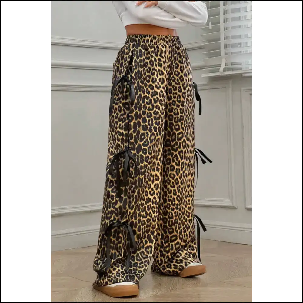 Needful Things: Brown Leopard Print Bow Pants - so Purrfectly Extra! 🐆 Down! - on Sale Worldwide Shipping