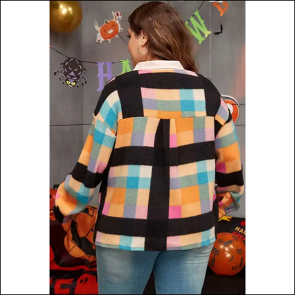 Needful Things: Checkered Sherpa Henley Cozy! Plus Size Black - Tops on Sale Worldwide Shipping