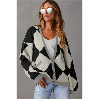 Needful Things Chic Black Checkered Cardigan: Dressed to Chill 🖤 - Cardigans on Sale Worldwide Shipping