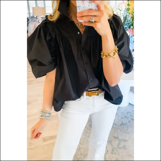 Needful Things Chic Black Ruched Puff Sleeve Wardrobe Wingman - s - Blouses on Sale Worldwide Shipping