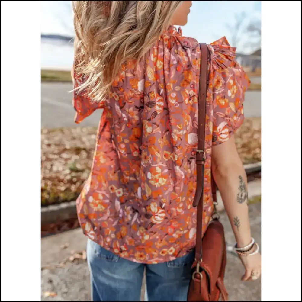 Needful Things: Chic Orange Floral Blouse - Bloom or Doom! 🌼 - Blouses on Sale Worldwide Shipping