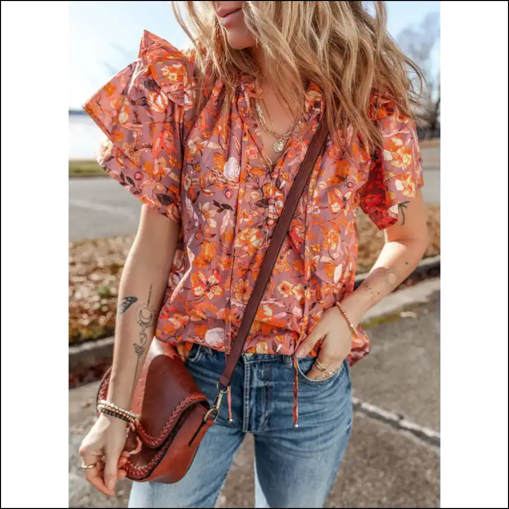 Needful Things: Chic Orange Floral Blouse - Bloom or Doom! 🌼 - Blouses on Sale Worldwide Shipping