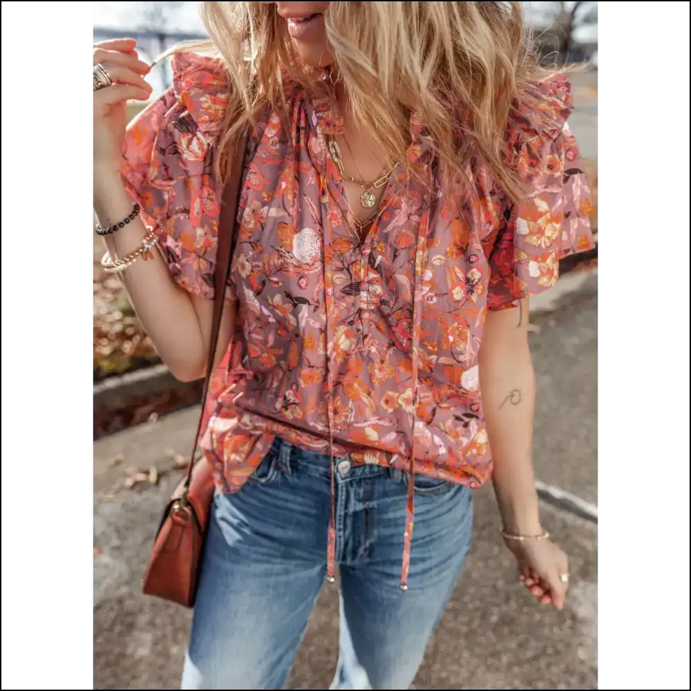 Needful Things: Chic Orange Floral Blouse - Bloom or Doom! 🌼 - Blouses on Sale Worldwide Shipping