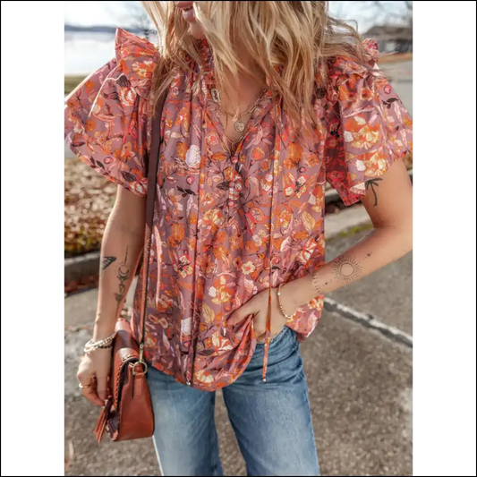 Needful Things: Chic Orange Floral Blouse - Bloom or Doom! 🌼 - s - Blouses on Sale Worldwide Shipping
