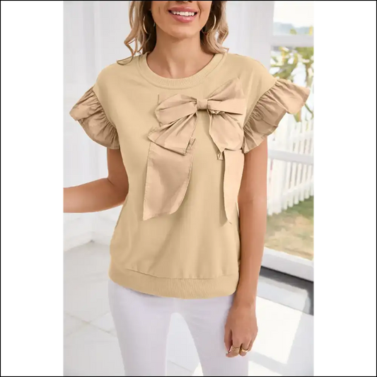 Needful Things: Chic Parchment Bow Ruffle Sleeve Top – Down Bitches! 🎀 - s - Blouses on Sale Worldwide Shipping