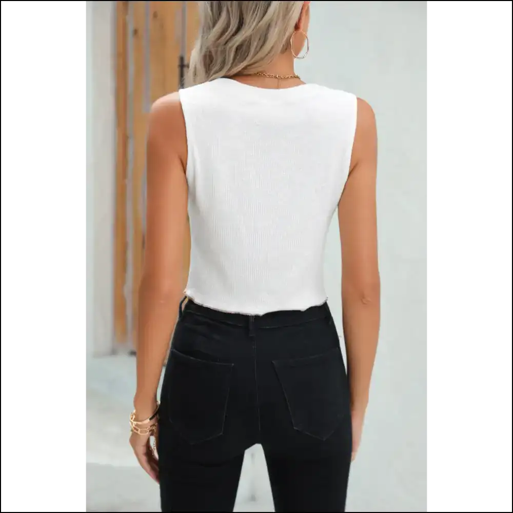 Needful Things: Chic White Exposed Seam Cropped Tank - Statement Piece 💀 - Tops on Sale Worldwide Shipping