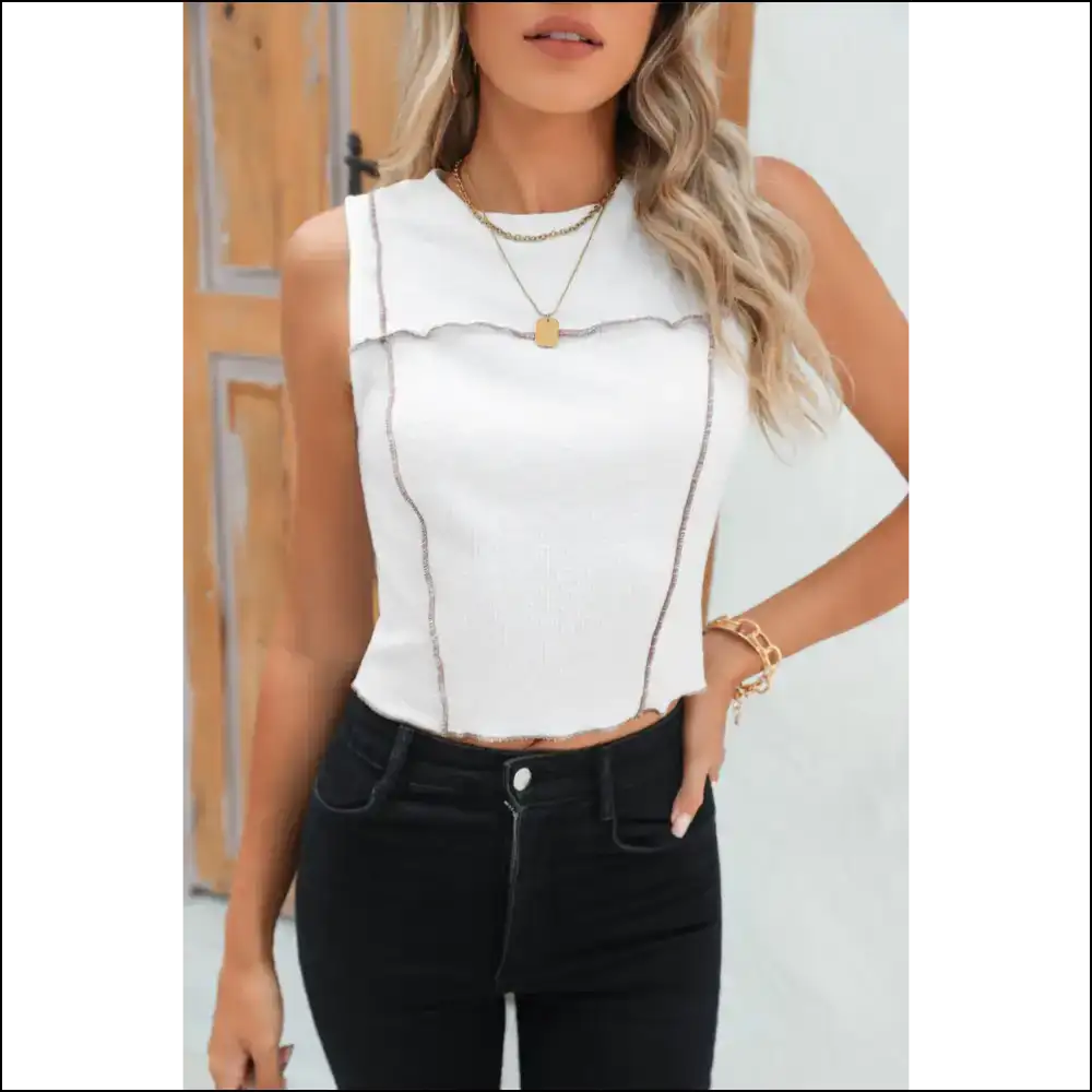 Needful Things: Chic White Exposed Seam Cropped Tank - Statement Piece 💀 - s - Tops on Sale Worldwide Shipping