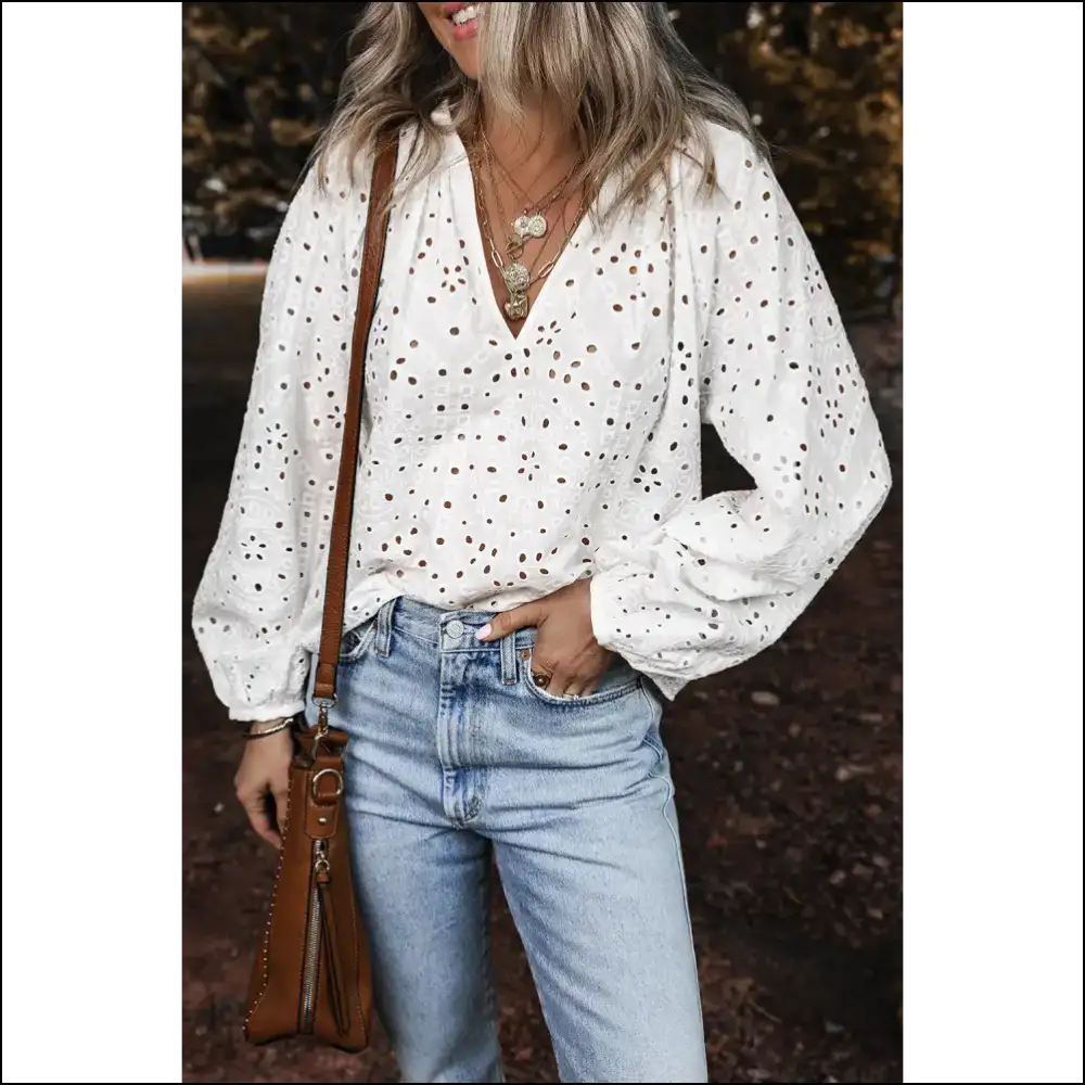 Needful Things: Chic White Eyelet Blouse - so Fancy! 😇 - s - Blouses on Sale Worldwide Shipping