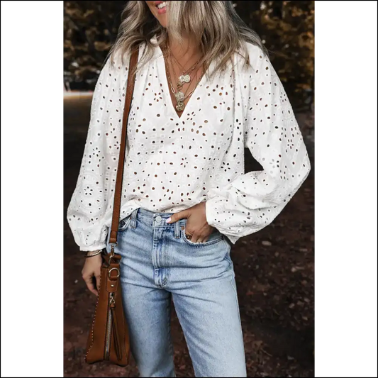 Needful Things: Chic White Eyelet Blouse - so Fancy! 😇 - s - Blouses on Sale Worldwide Shipping