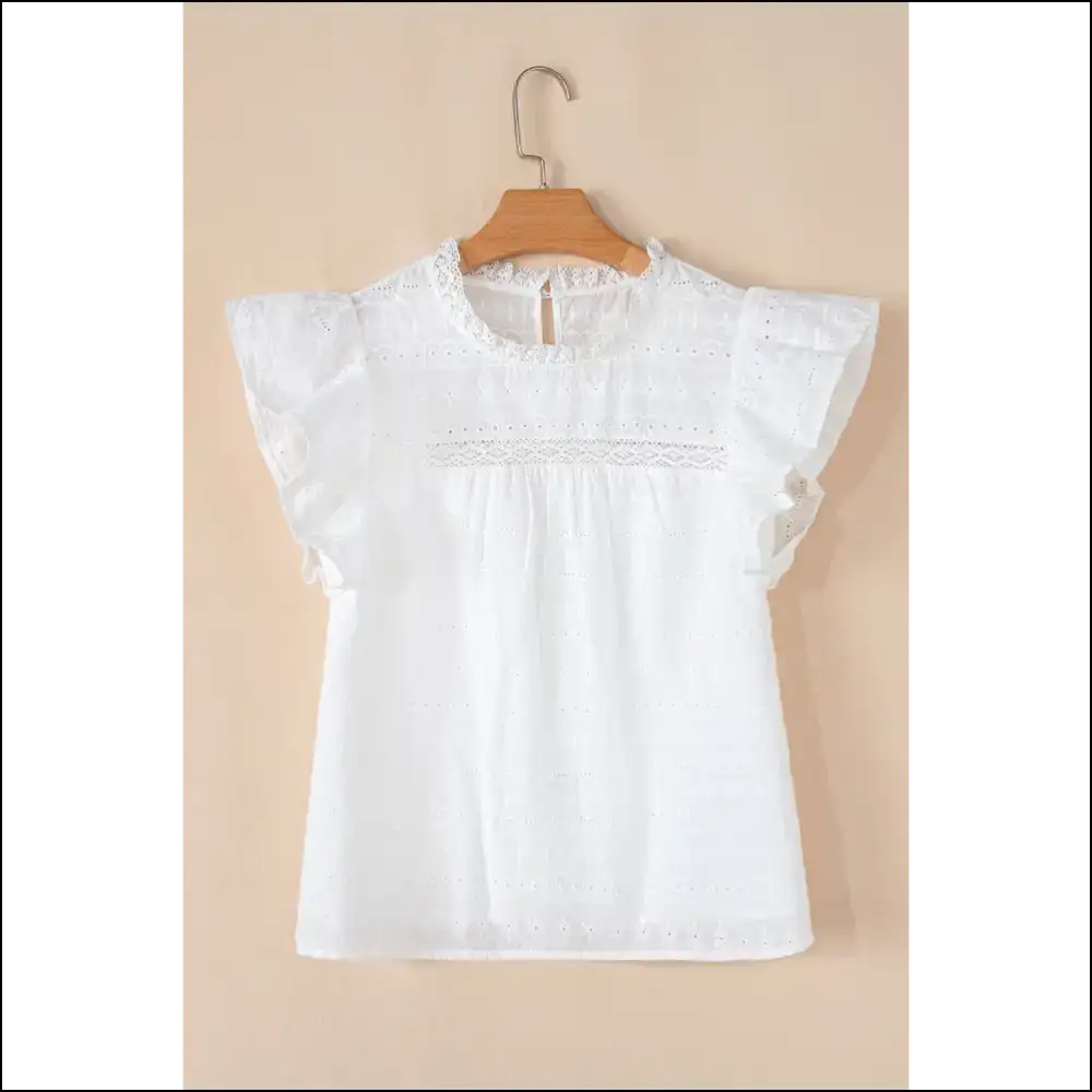 Needful Things: Chic White Lace Neck Flutter: so Fancy 💀 - Blouses on Sale Worldwide Shipping