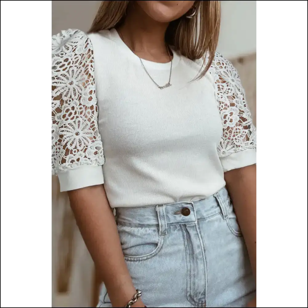 Needful Things: Chic White Ribbed Knit Tee - Flirty 😜 - t Shirts on Sale Worldwide Shipping