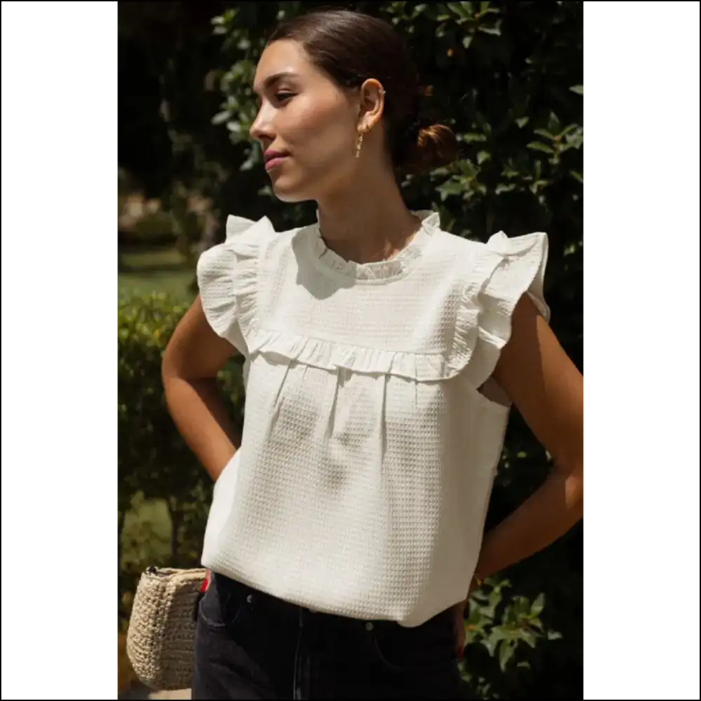 Needful Things Chic White Ruffle Blouse Warning May Cause Compliments - Blouses on Sale Worldwide Shipping