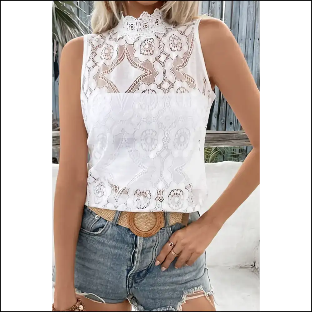 Needful Things: Chic White Scallop Vest - Fashionably Sheer 😇 - Sleeveless Shirts Tank Tops on Sale Worldwide Shipping