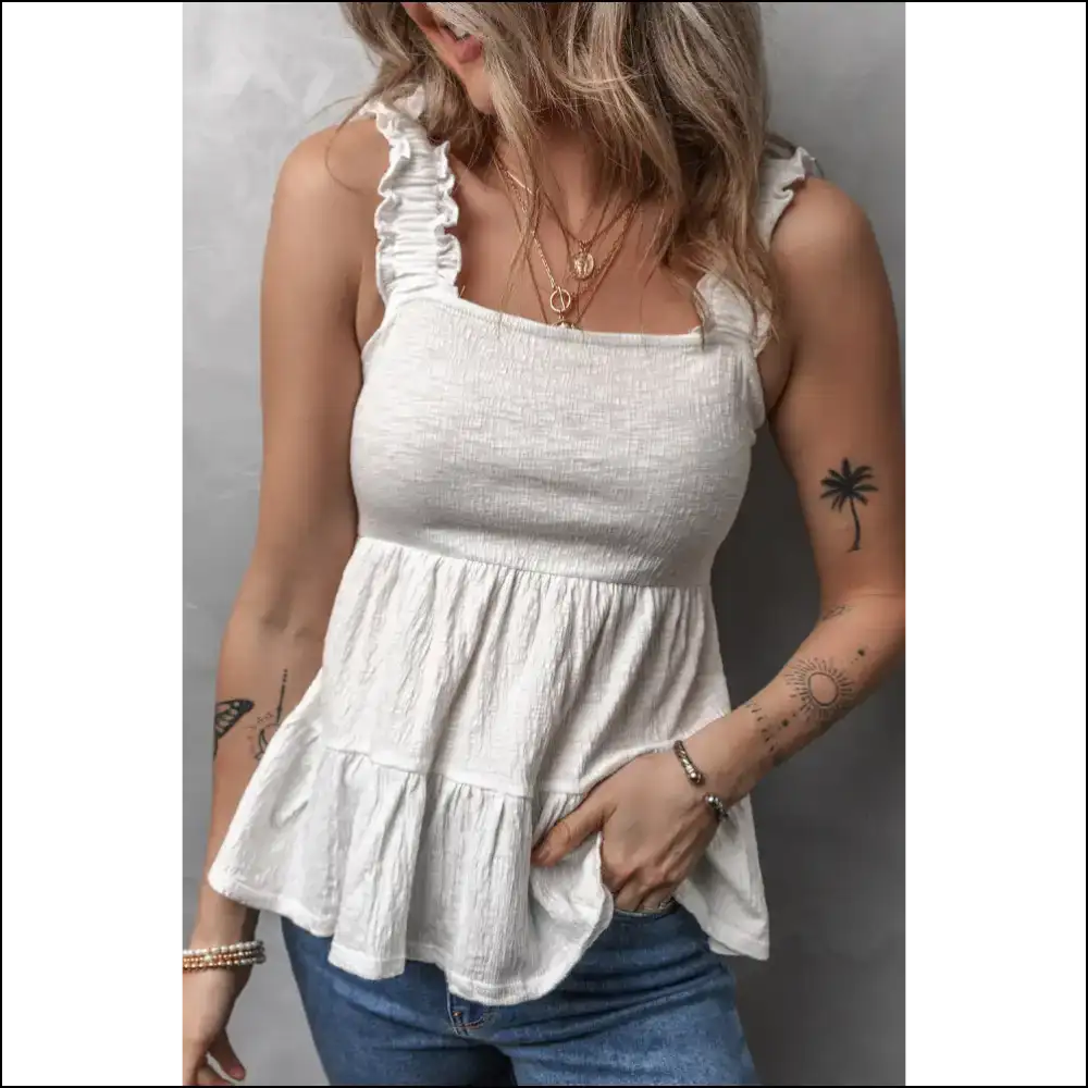 Needful Things: Crinkled Ruffled Top – Babydoll! 😇 - White / s - Sleeveless Shirts Tank Tops on Sale Worldwide Shipping