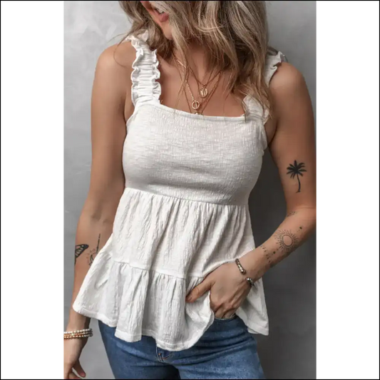 Needful Things: Crinkled Ruffled Top – Babydoll! 😇 - White / s - Sleeveless Shirts Tank Tops on Sale Worldwide Shipping
