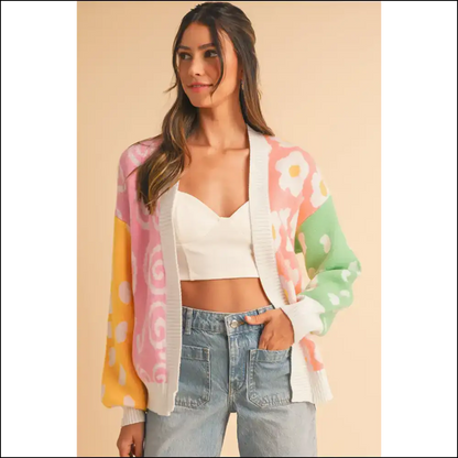 Needful Things: Dotted Print Colorblock Open Cardigan – Fashion! 🌼💀 - Cardigans on Sale Worldwide Shipping