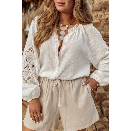 Needful Things: Embroidered Sleeve Boho Chic White Shirt – so Comfy It’s! 😇 - Blouses on Sale Worldwide Shipping