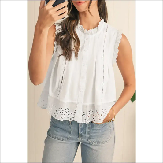 Needful Things: Floral Lace Trim Top so Good It’s Illegal 😜 - White / s - Sleeveless Shirts Tank Tops on Sale Worldwide Shipping